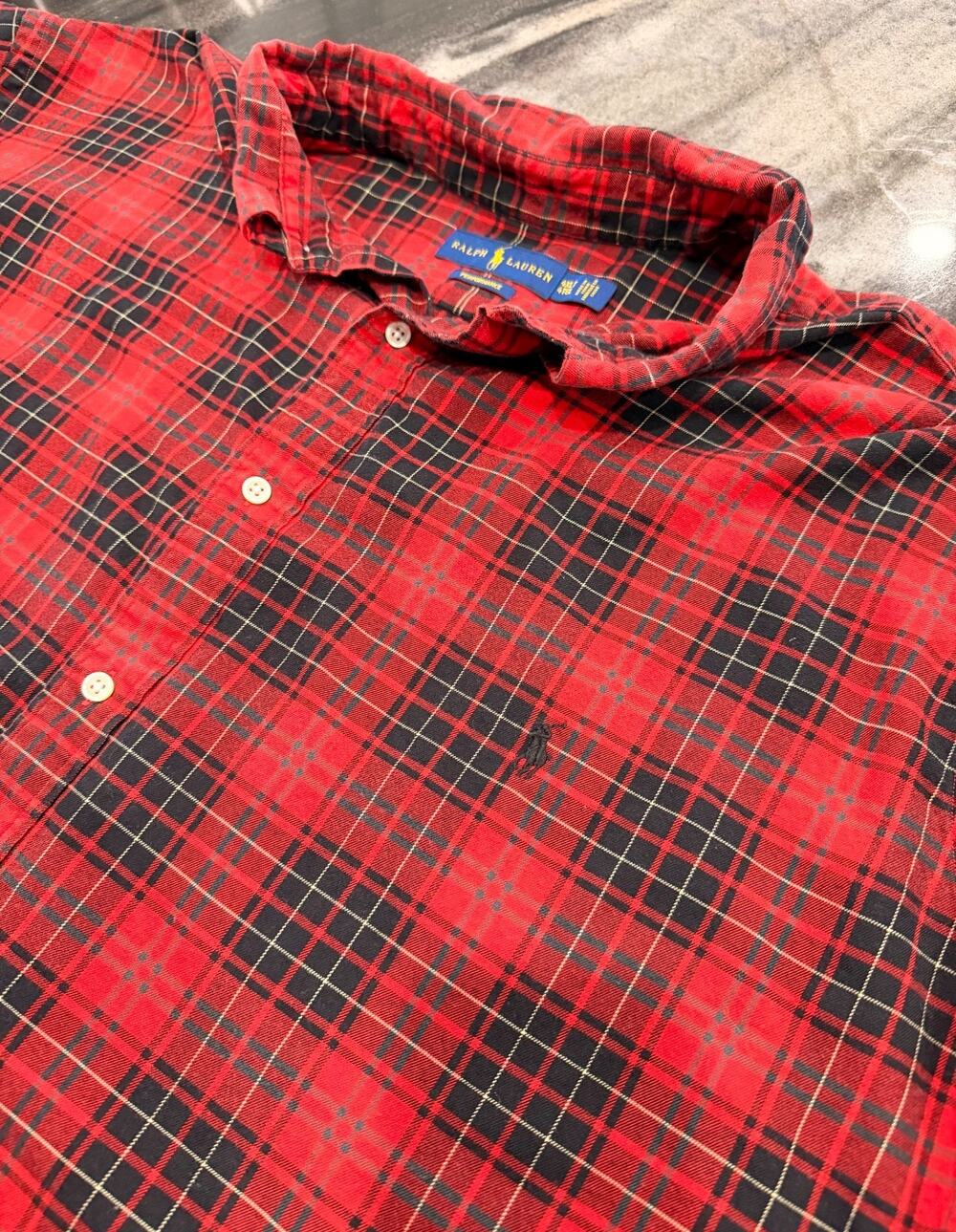 Polo Ralph Lauren Performance Men 4XLT Red Black Plaid Flannel Shirt Long Sleeve